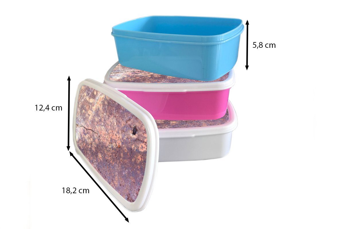 MuchoWow Lunchbox Brotbox - Rost Stahl, Kinder, Mädchen, Snackbox, (2-tlg), für Brotdose rosa Kunststoff - Abstrakt Erwachsene, Kunststoff
