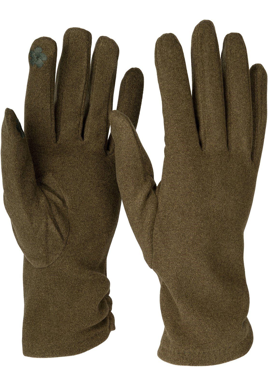 styleBREAKER Oliv Touchscreen Fleecehandschuhe Handschuhe gerafft seitlich