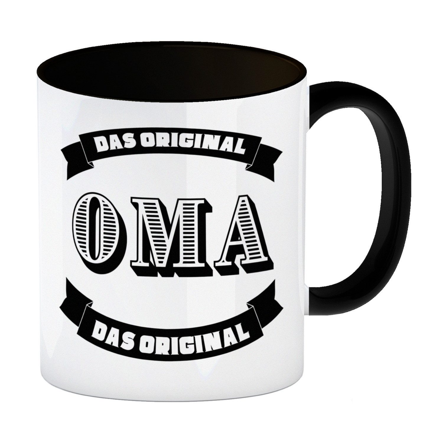 Tasse Oma Kaffeebecher in schwarz mit Spruch Oma Das Original