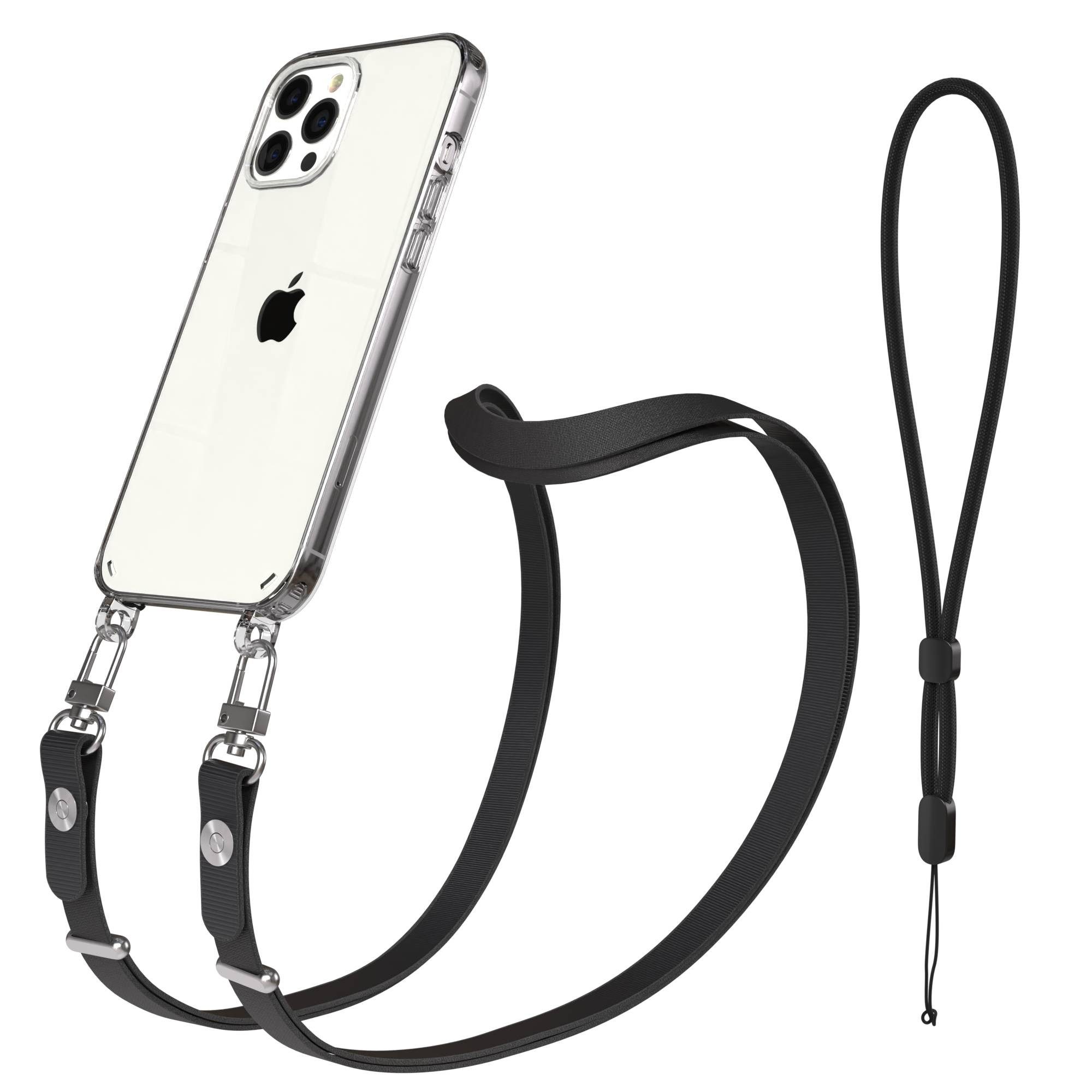 EAZY CASE Handykette für Apple iPhone 12 Pro Max Handyhülle mit Handyband magnetisch, Stylische Handykordel in Schwarz mit Magnet und 2x2 Connectoren