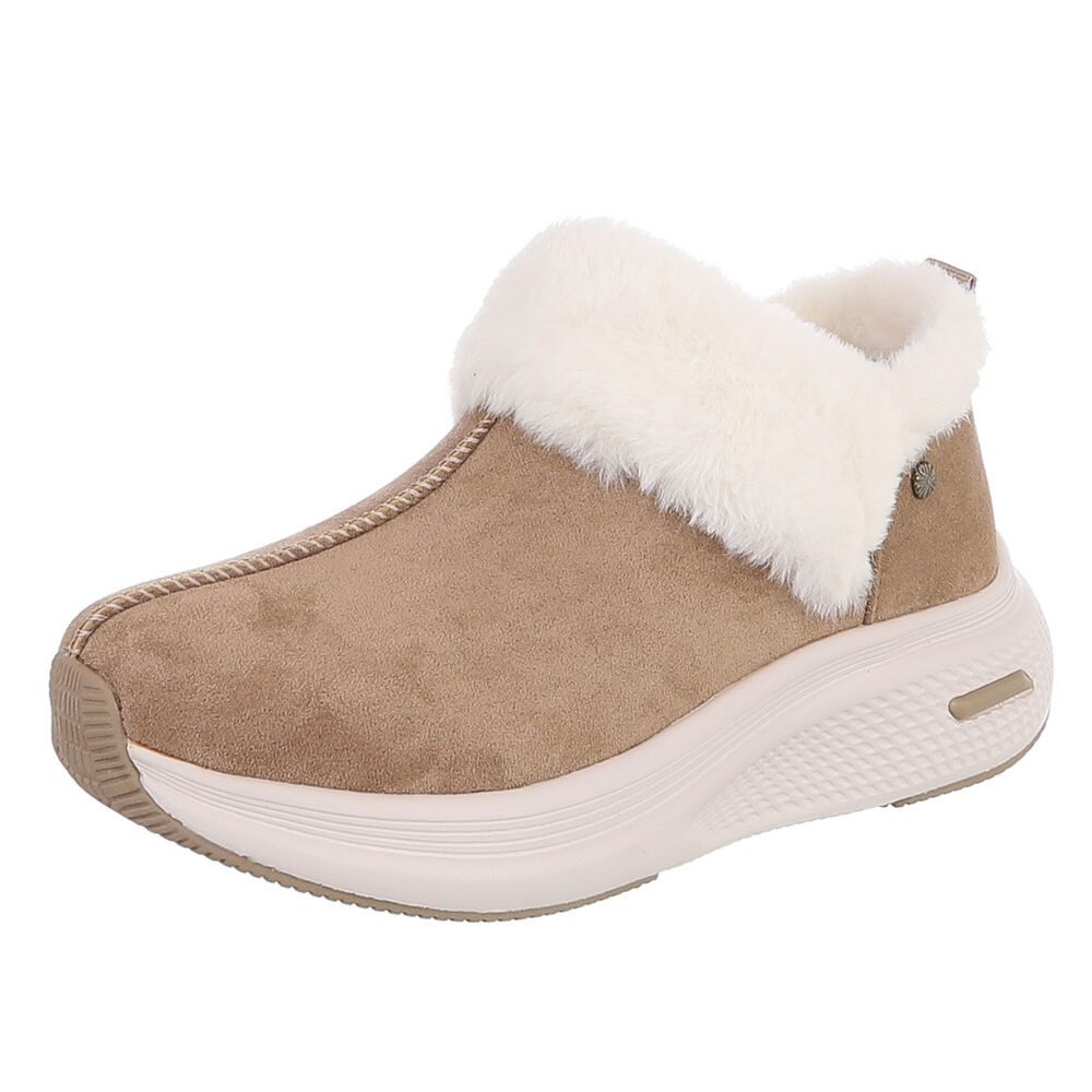 Ital-Design Damen Slip-On Winterstiefeletten mit Plüschkragen Snowboots (92497394) Keilabsatz/Wedge Stiefeletten in Hellbraun