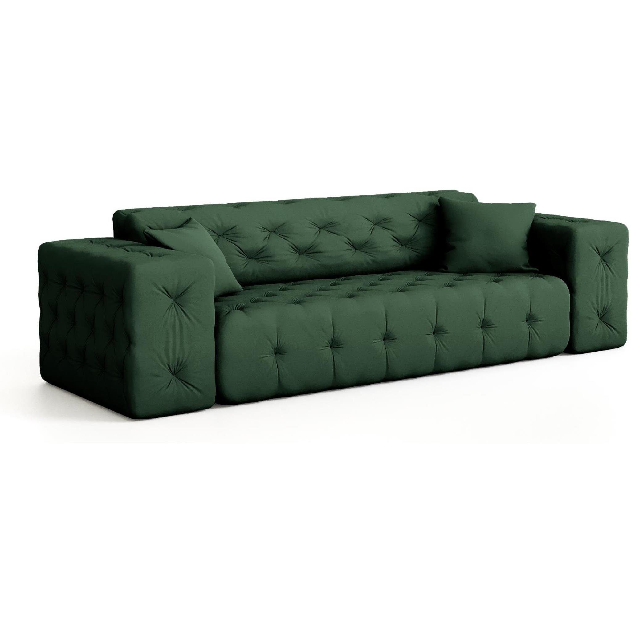 green Velvetstoff, Sofa Beautysofa Opera 3-Sitzer Moreno, hochwertiger im 3-Sitzer Chesterfield-Design, Knopfheftung aus