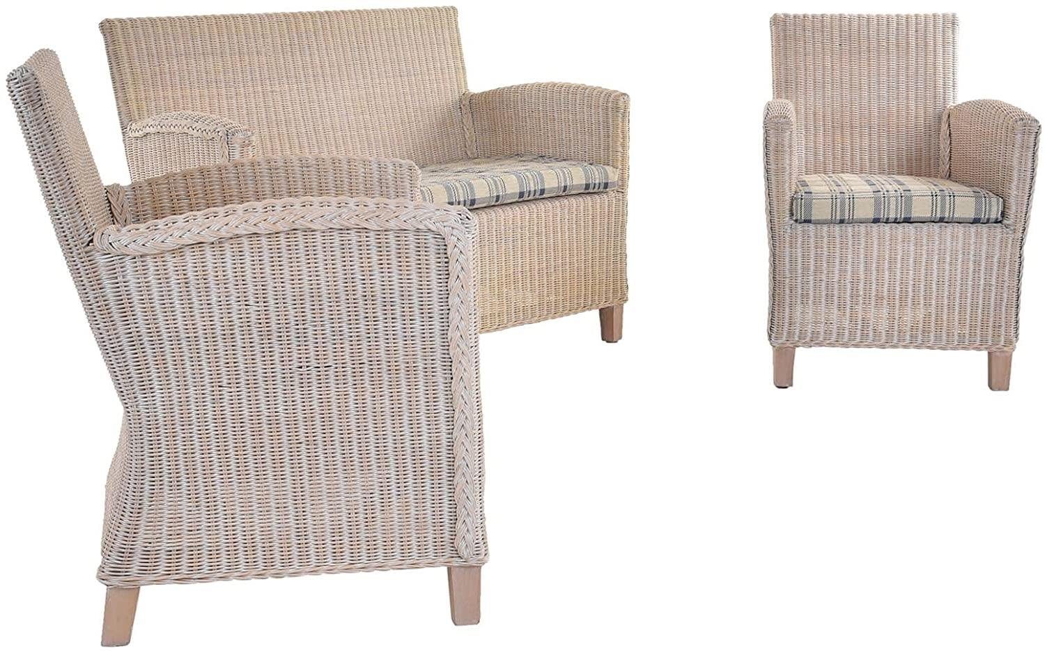 Krines Home Sitzgruppe Set/3 Loungeset Carlo Rattan Lounge Set Wintergarten Wohnzimmerset, (3-tlg., 2x Sessel, 1x Zweisitzer), Gruppe Rattanset