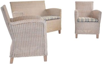 Krines Home Sitzgruppe Loungeset Carlo Rattan Lounge Set Wintergarten (Vintage Weiss), Sitzgruppe Rattanset Rattanmöbel Lounge und Empfangsbereich