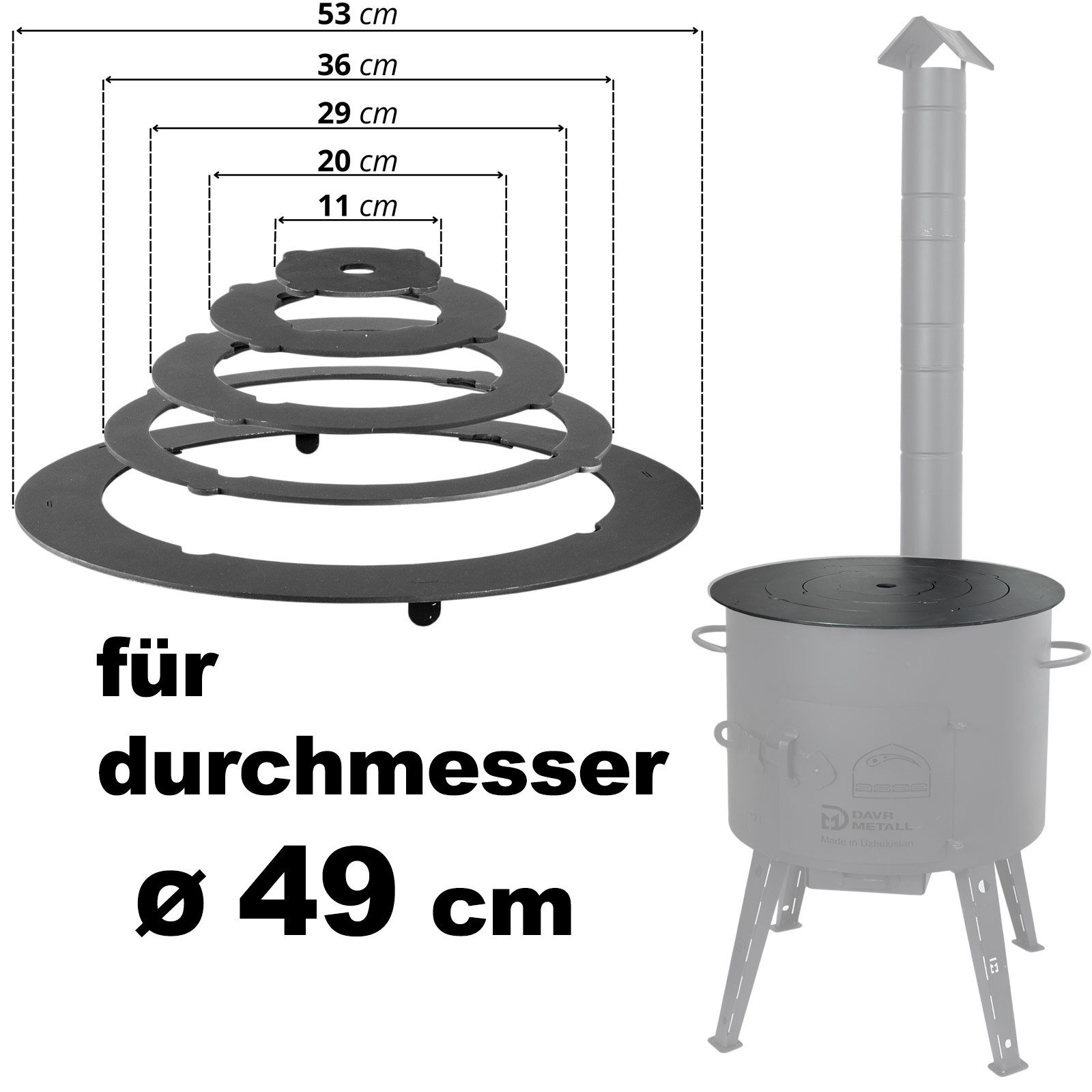 BIG-PAN Kochfeld-Adapter Ø48-52 cm Adapter - Ringe für Eintopfofen