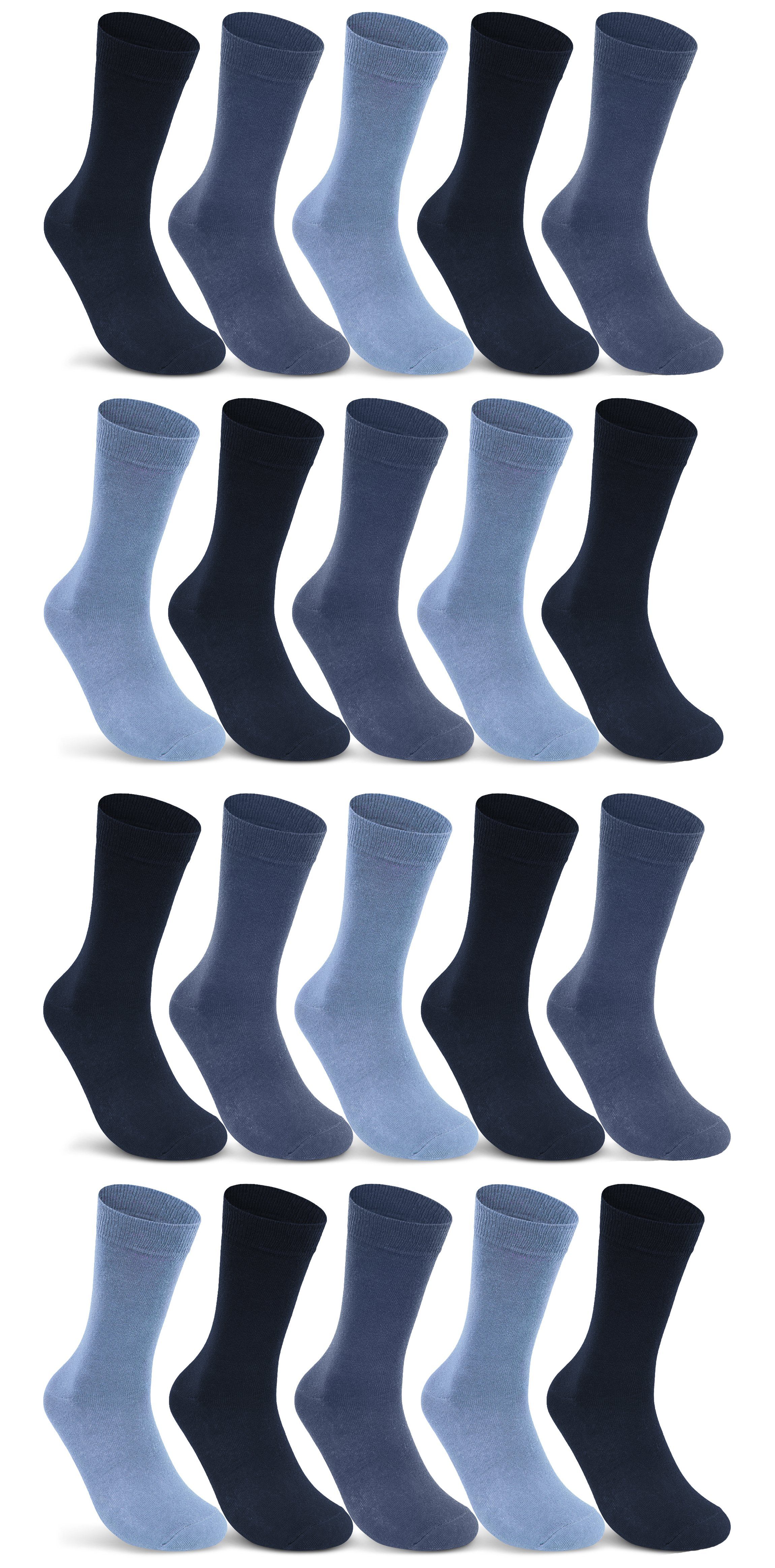 sockenkauf24 Socken 10 I 20 I 30 Paar Damen & Herren Business Socken Baumwolle (Jeans, Navy, Blau, 20-Paar, 35-38) mit Komfortbund Strümpfe - 10700