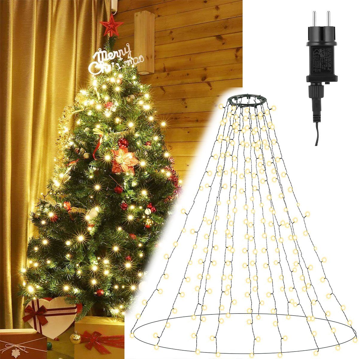 oyajia LED-Lichterkette Weihnachtsbaum Lichterketten mit Ring, 3m Lichtnetz