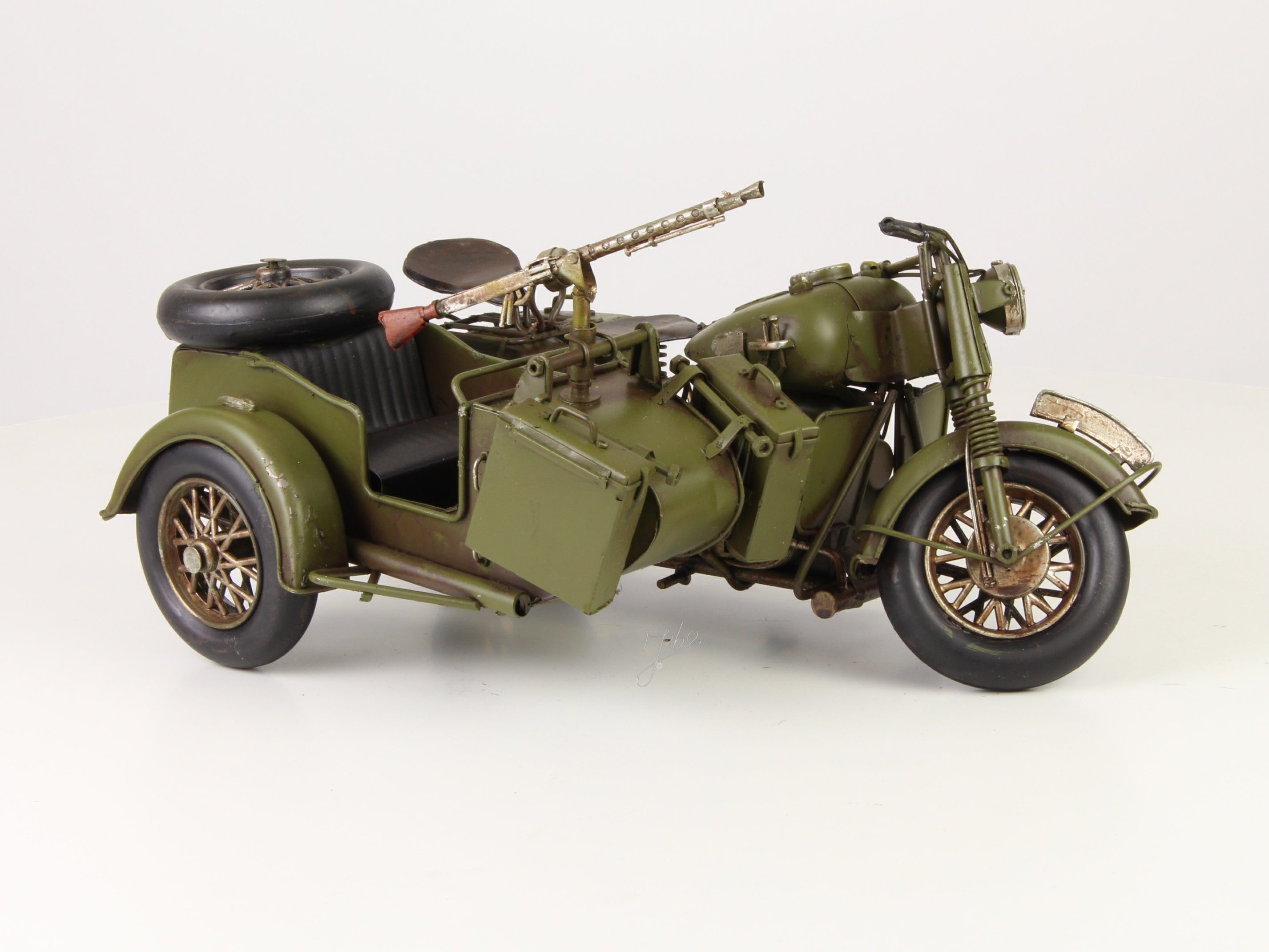 Moritz Dekoobjekt Zinn Modell Armee Mototrrad Beiwagen MG Metall Auto kein Spielzeug, Dekoauto Metall Auto kein Spielzeug Dekoration