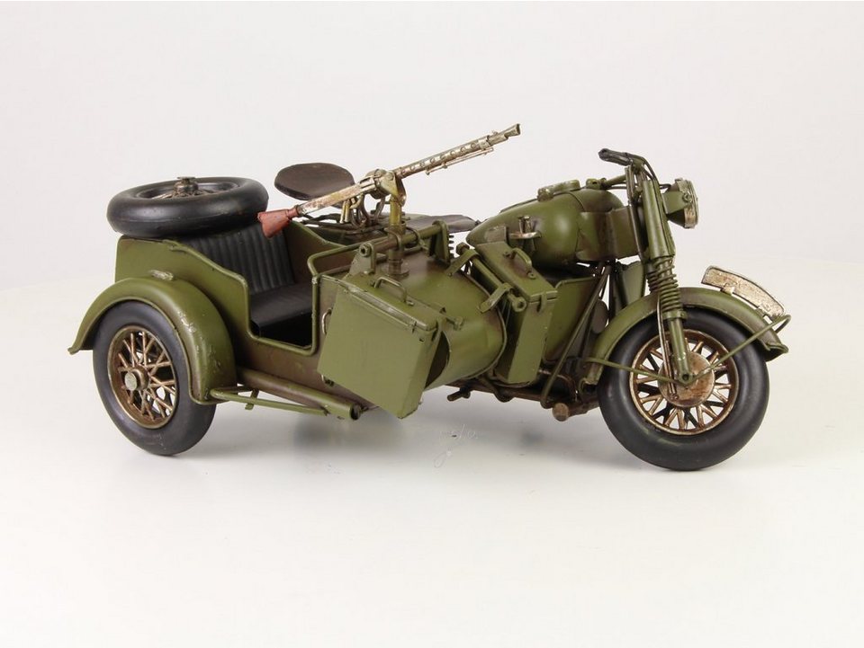 Moritz Dekoobjekt Armee Mototrrad Beiwagen MG 26,1 x 36,1 x 16 cm, Dekoauto  Metall Auto kein Spielzeug Dekoration