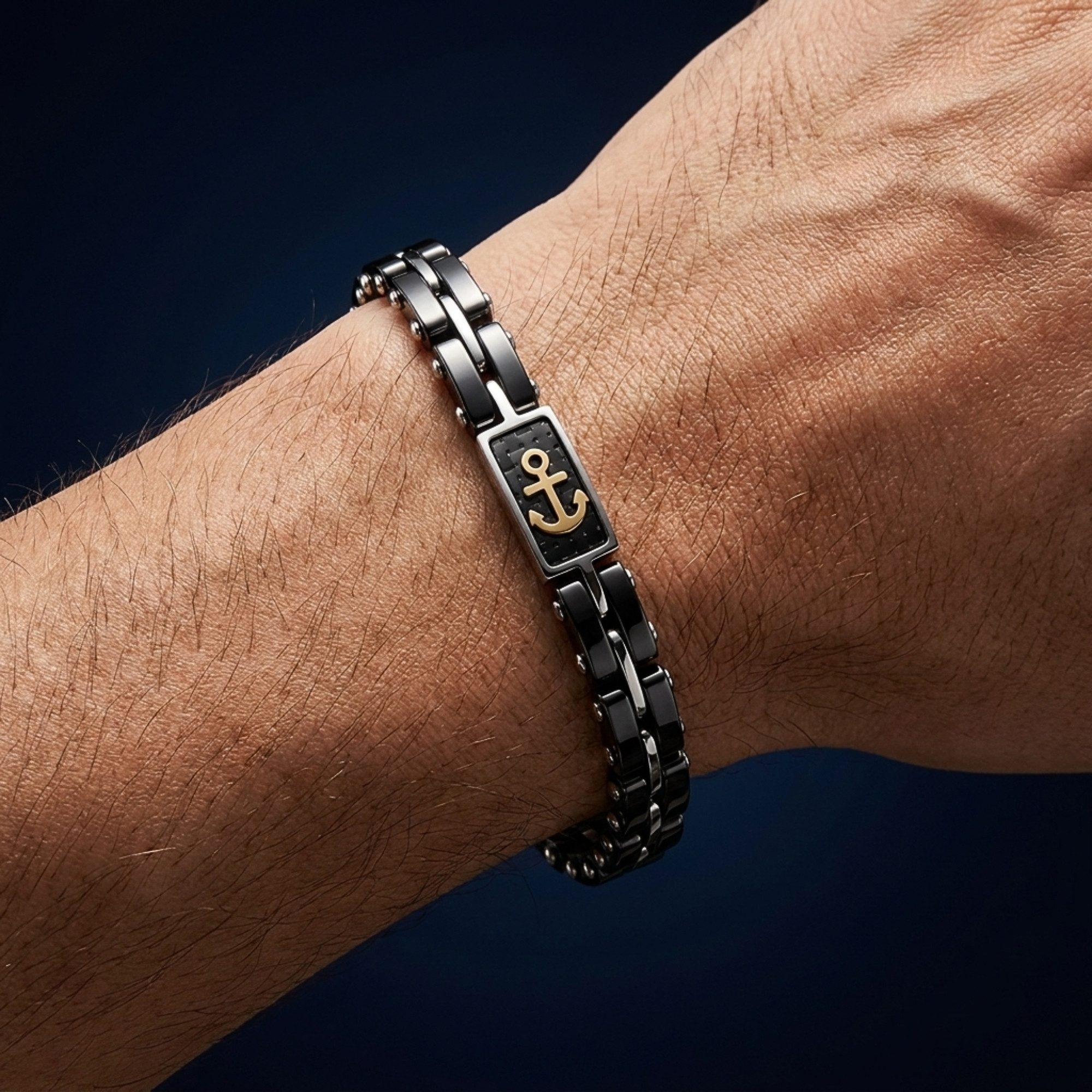 UNIQAL.de Edelstahlarmband Unisex ANCORA BLACK – Carbonfaser & Edelstahl mit Ankermotiv (mit markanter Carbonstruktur und maritimer Symbolik, inkl. Schmuckverpackung), wasserbeständig, hautfreundlich und antiallergisch