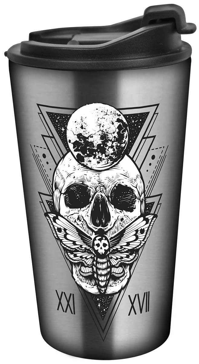 Geda Labels GmbH Thermobecher Skull Mystic, 1-tlg., Edelstahl, Silber, 350 ml, doppelwandig, auslaufsicher