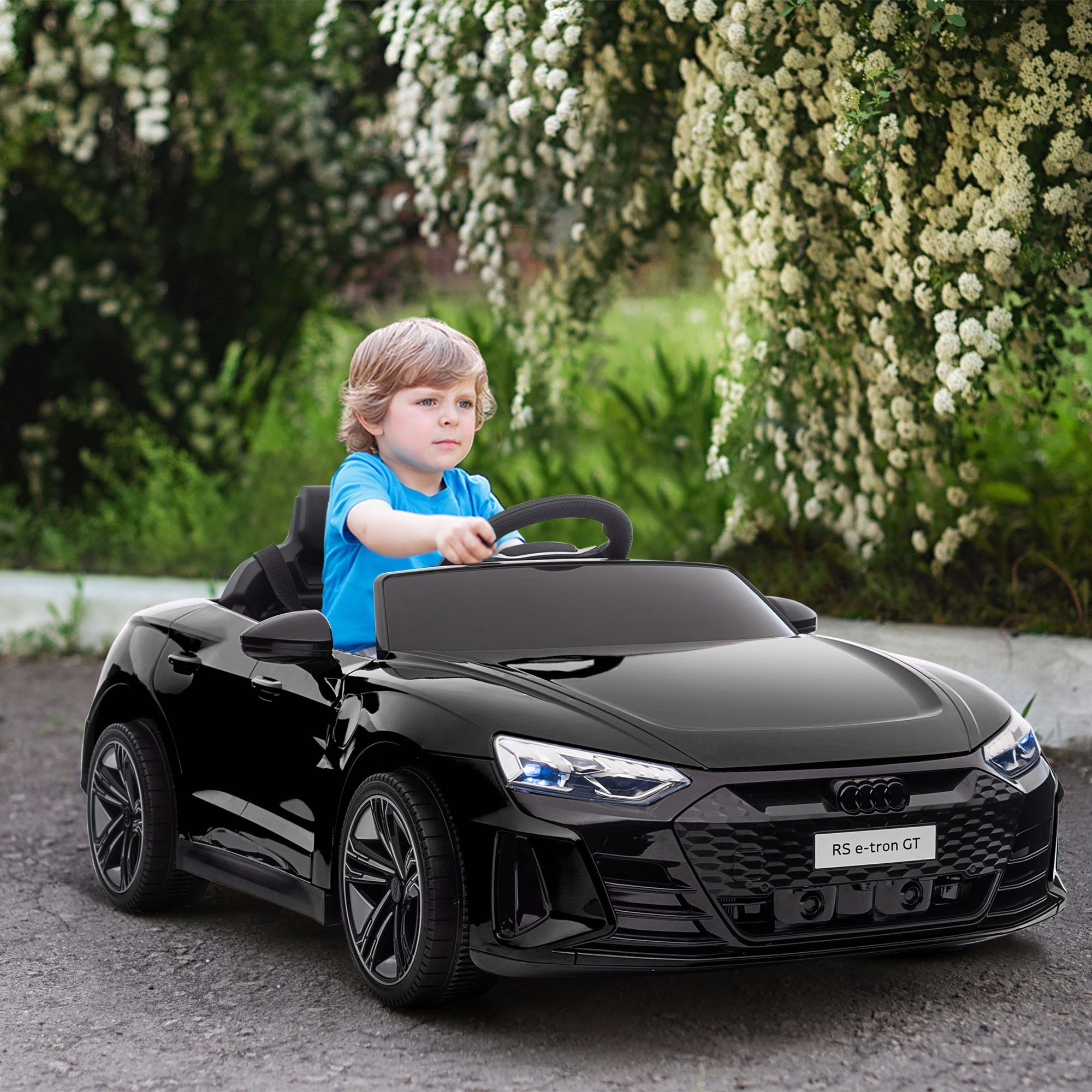 HOMCOM Elektro-Kinderauto Audi-lizenziert, Hupe & Musik & Scheinwerfer, Belastbarkeit 25 kg, (1-tlg), für Garten, Balkon, Schwarz