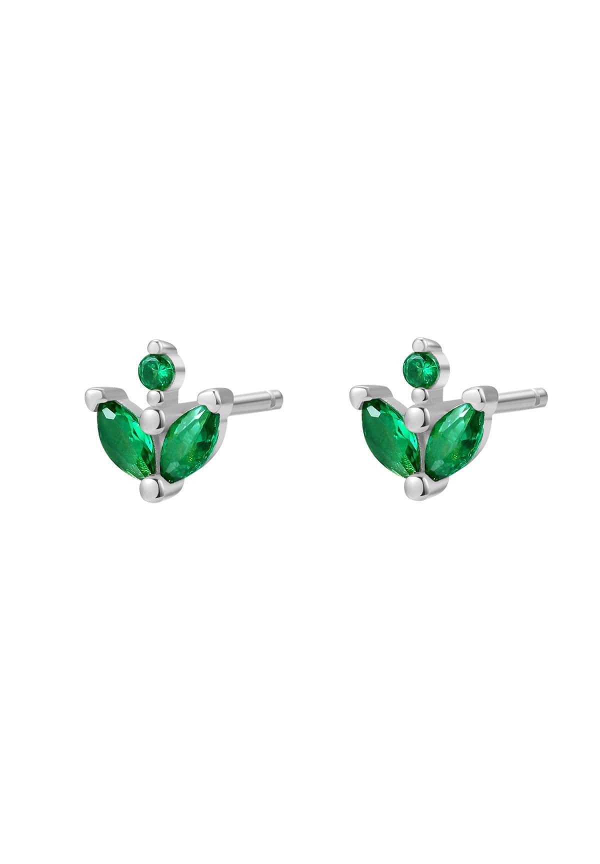 Hey Happiness Paar Ohrstecker Grüne Zirkonia Kristalle, Vergoldet 18K, Kleine Damen Ohrringe Silber 925