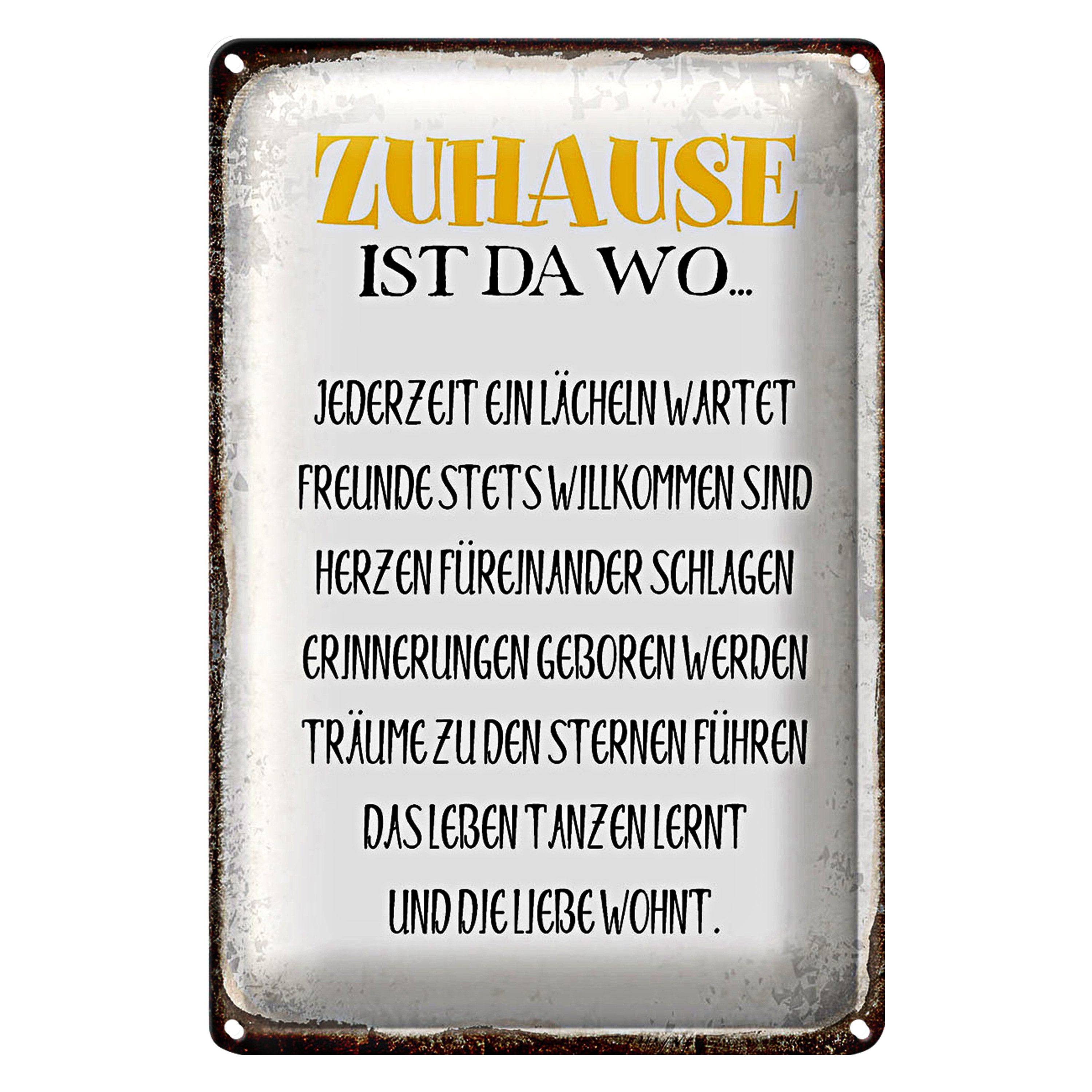 Metallschild Spruch 12x18cm Zuhause ist da wo Liebe Herzen