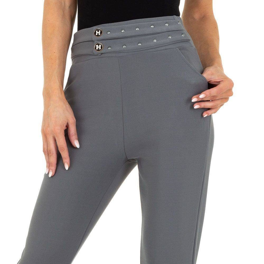 Damen Hosen Ital-Design Chinohose Damen Freizeit Nieten Stretch Chino in Grau