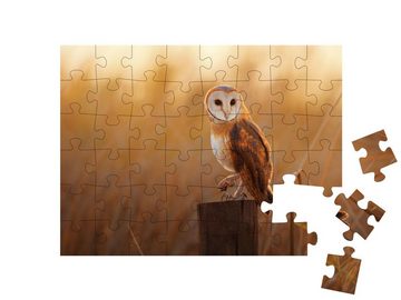 puzzleYOU Puzzle Schöne Schleiereule auf einem Baumstumpf, 48 Puzzleteile, puzzleYOU-Kollektionen Vögel, Eulen, Exotische Tiere & Trend-Tiere