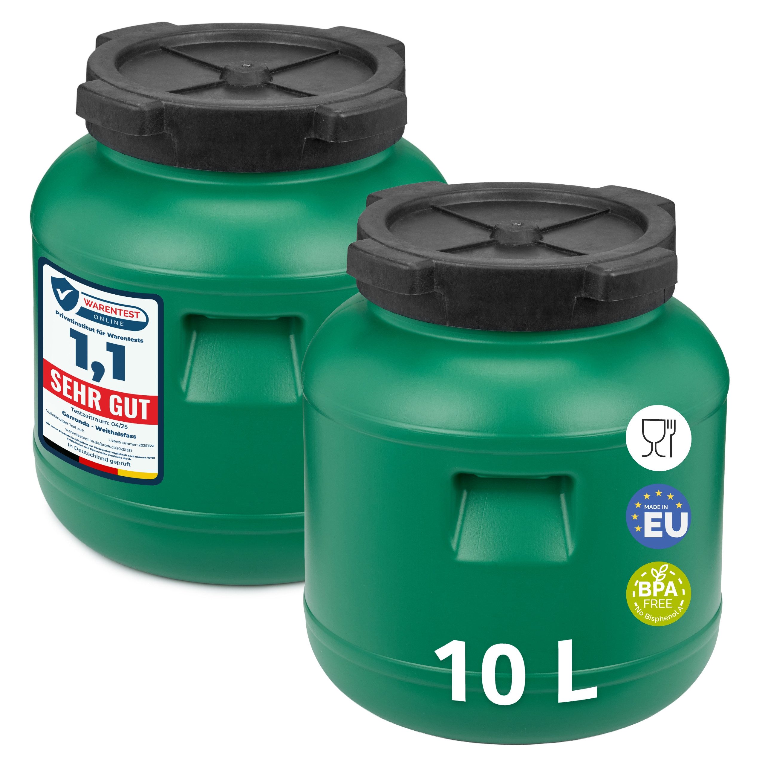 Garronda Regentonne Set 10 Liter Futtertonne BPA-frei Universalfass mit Deckel GD-0120, 10 l, (2-tlg), BPA-Frei