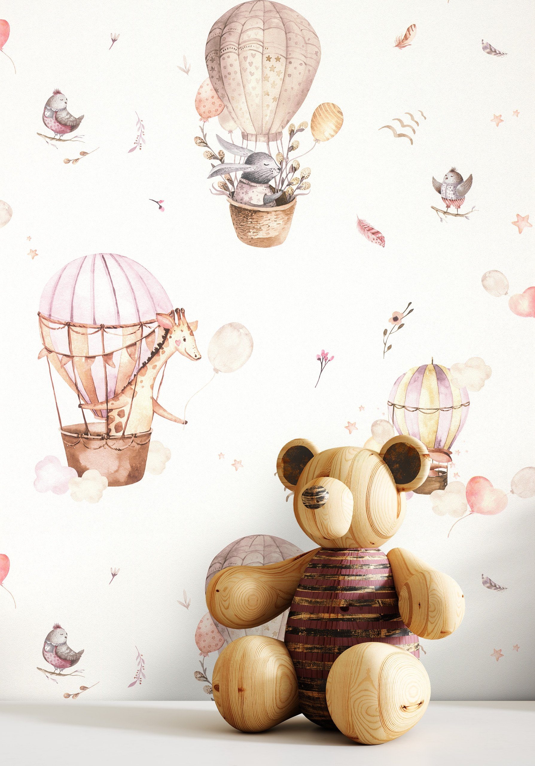 Newroom Vliestapete Baloon Rose Tapete Kindertapete Ballon,Tiere,Heißluftba günstig online kaufen