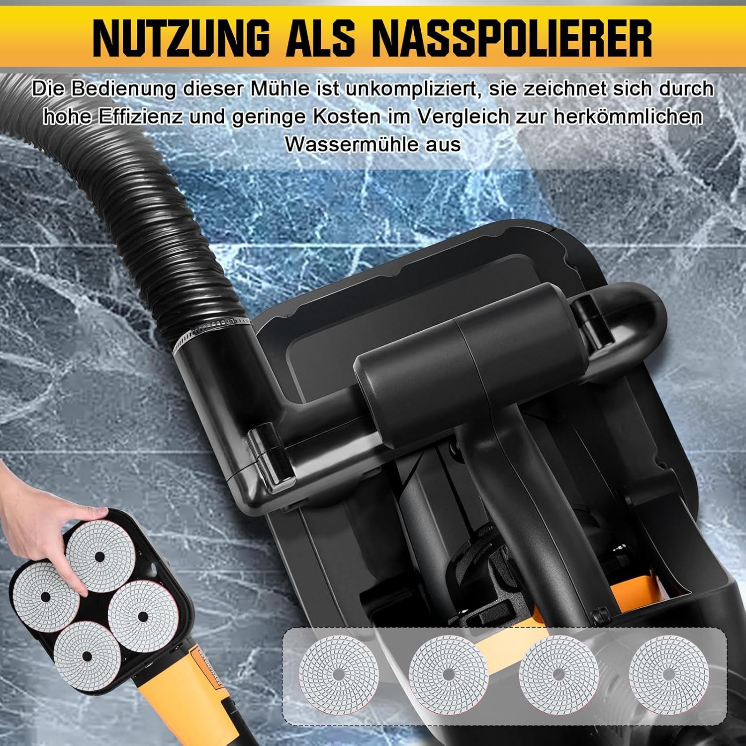 XERSEK Winkelschleifer 3800W Betonschleifer 4 Arbeitsmodule Betonfräse Putzfräse, max. 6000 U/min, mit Handgriff, Schutzhaube, 6 stufen – Bild 5 von 5