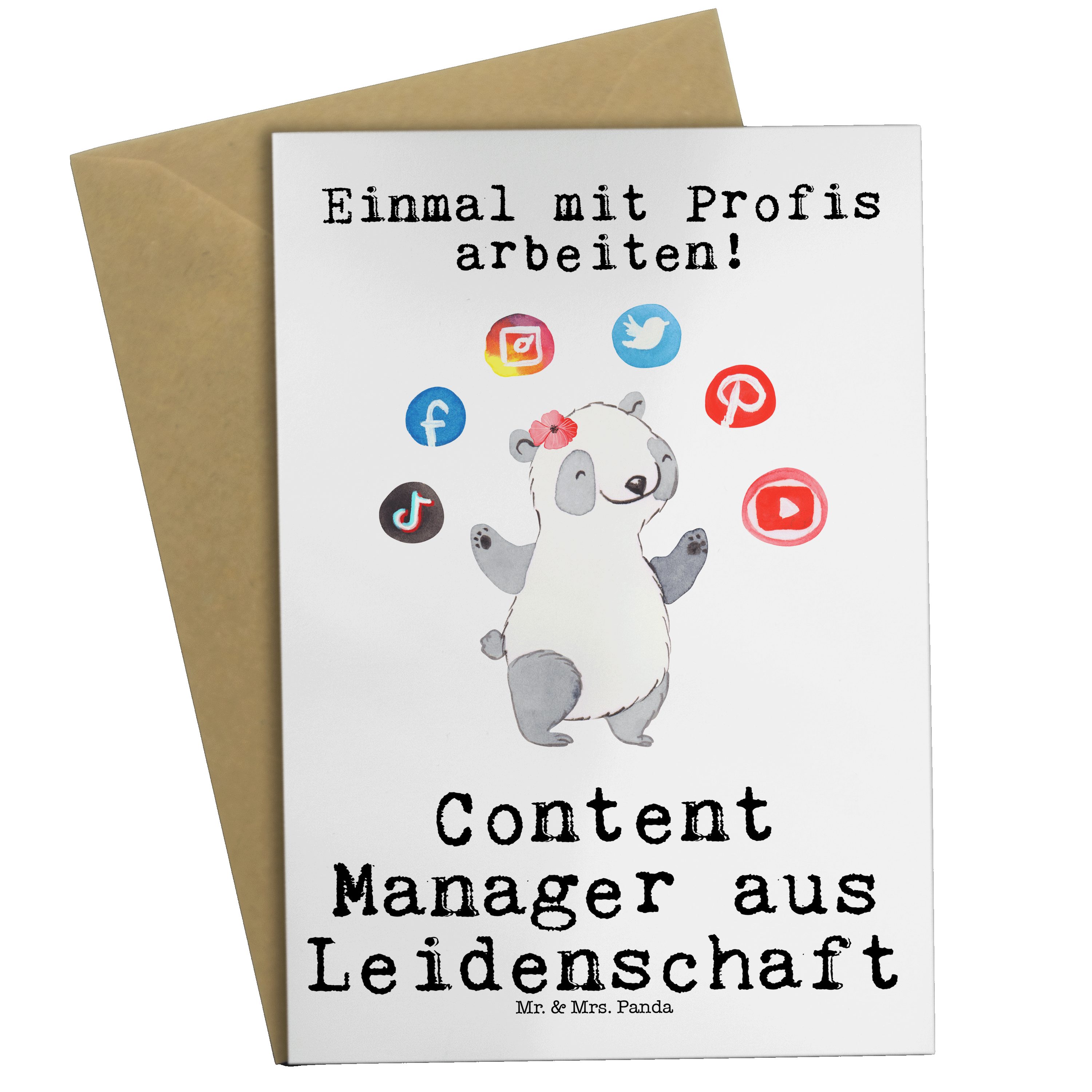 Mr. & Mrs. Panda Grußkarte Content Manager aus Leidenschaft - Weiß - Geschenk, Kollege, Klappkar