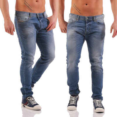 Diesel Stretch-Jeans Herren Tepphar 0842H Blau, Röhrenjeans, 5 Pocket Style, Dezenter Used-Look, Stretch, Größe: W28 L32