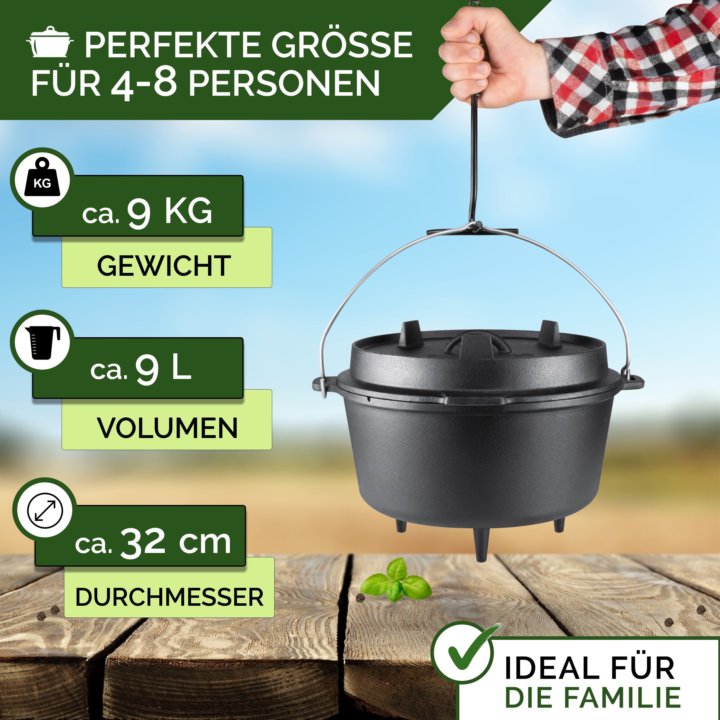 - Größen QT [5 3-tlg., in Dutch-Oven inkl. Oven Deckel Gusseisen, Set gesellige mit Abenteuer Set Zubehör 14 Ringreiniger), Grill Deckelheber - Oven Set, Funkenflug QT], (Funkenflug [Tasche, für Eingebranntes Dutch 2 Braeter Feuertopf Dutch + QT - + & beliebten 9