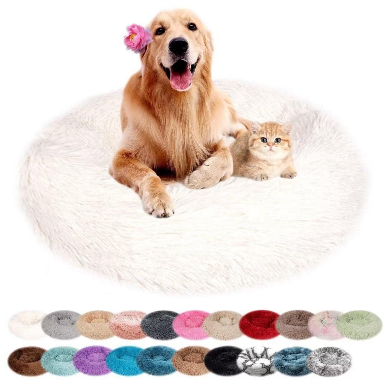 LuxusKollektion Hundebett Hundebett Rund Plüsch Weiß 50cm
