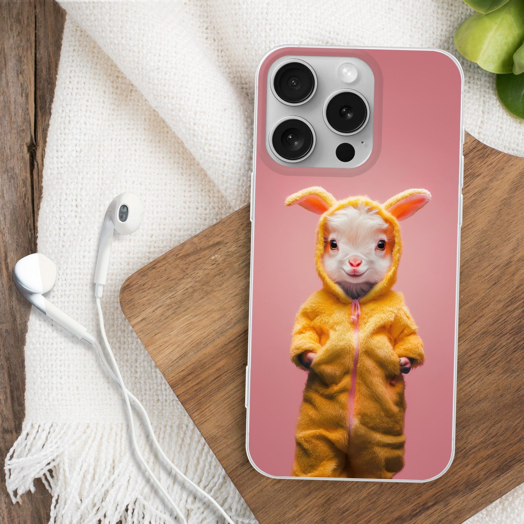 MuchoWow Handyhülle für Apple iPhone 16 Pro Kostüm - Ziege - Osterhase, Smartphone-Bumper, Print, Handy Schutzhülle Dünn