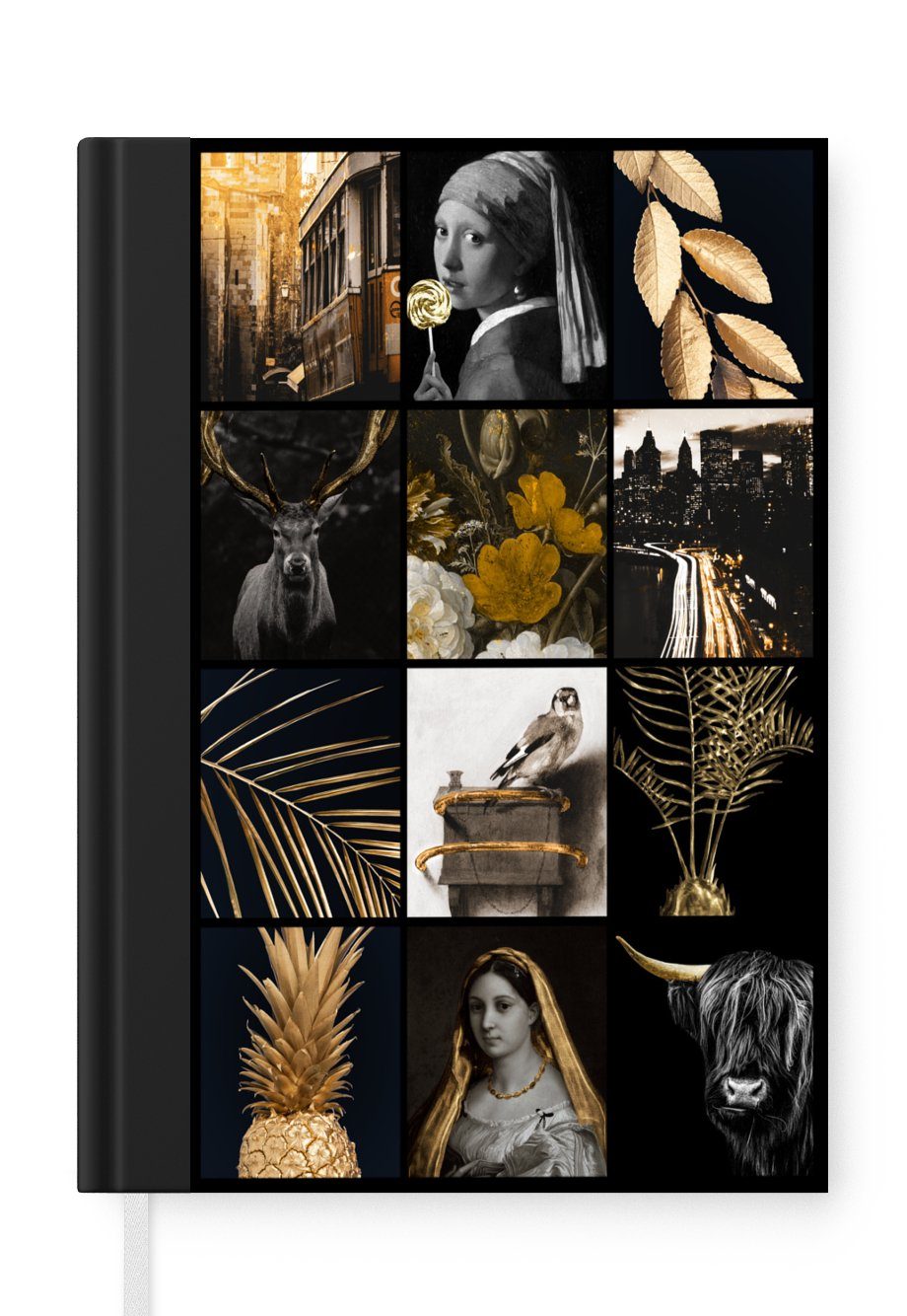 MuchoWow Notizbuch Collage - Gold - Kunst - Blumen, Journal, Merkzettel, Tagebuch, Notizheft, A5, 98 Seiten, Haushaltsbuch | Notizbücher