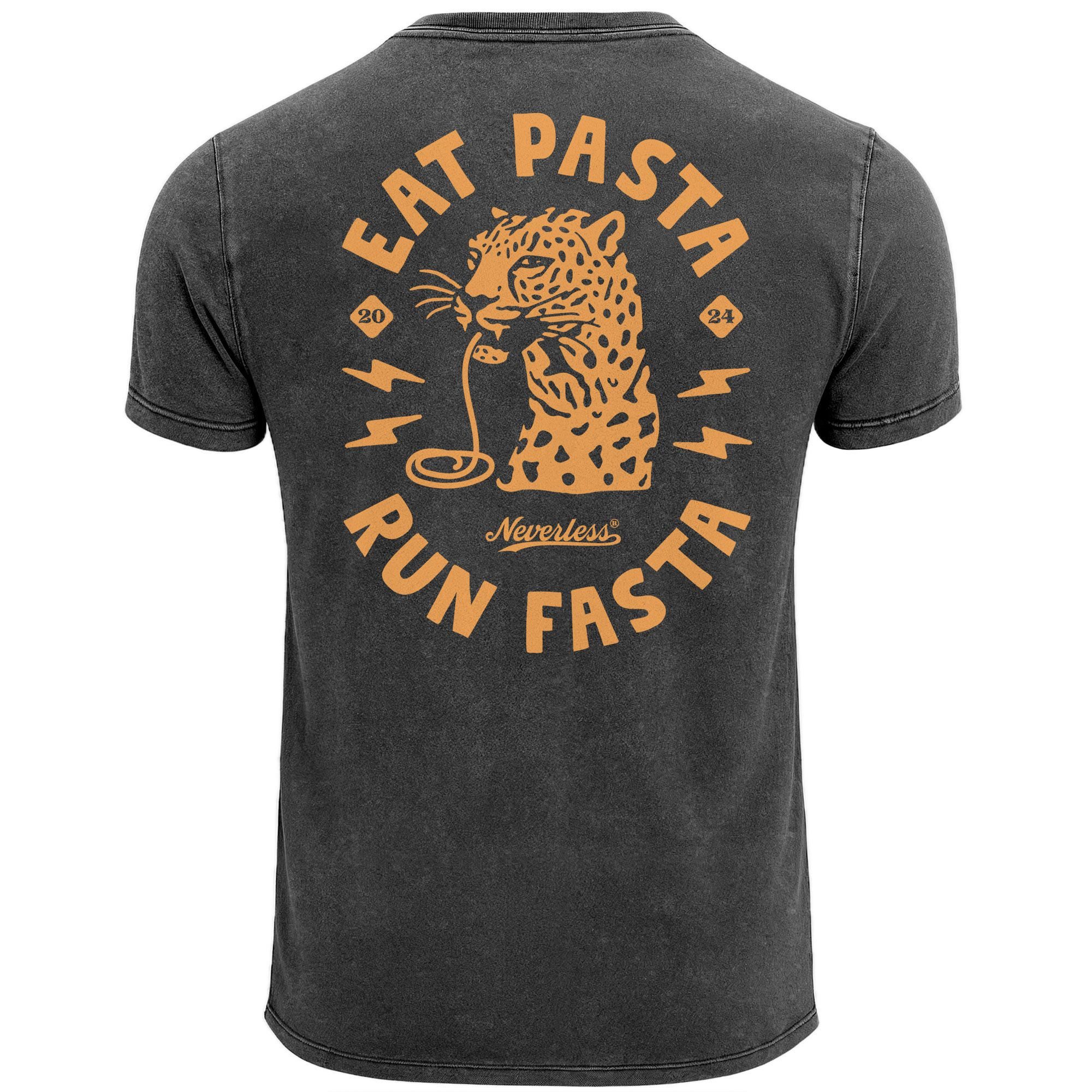 Neverless Print-Shirt Herren Vintage T-Shirt Backprint Eat Pasta Run Fasta Leopard mit Print