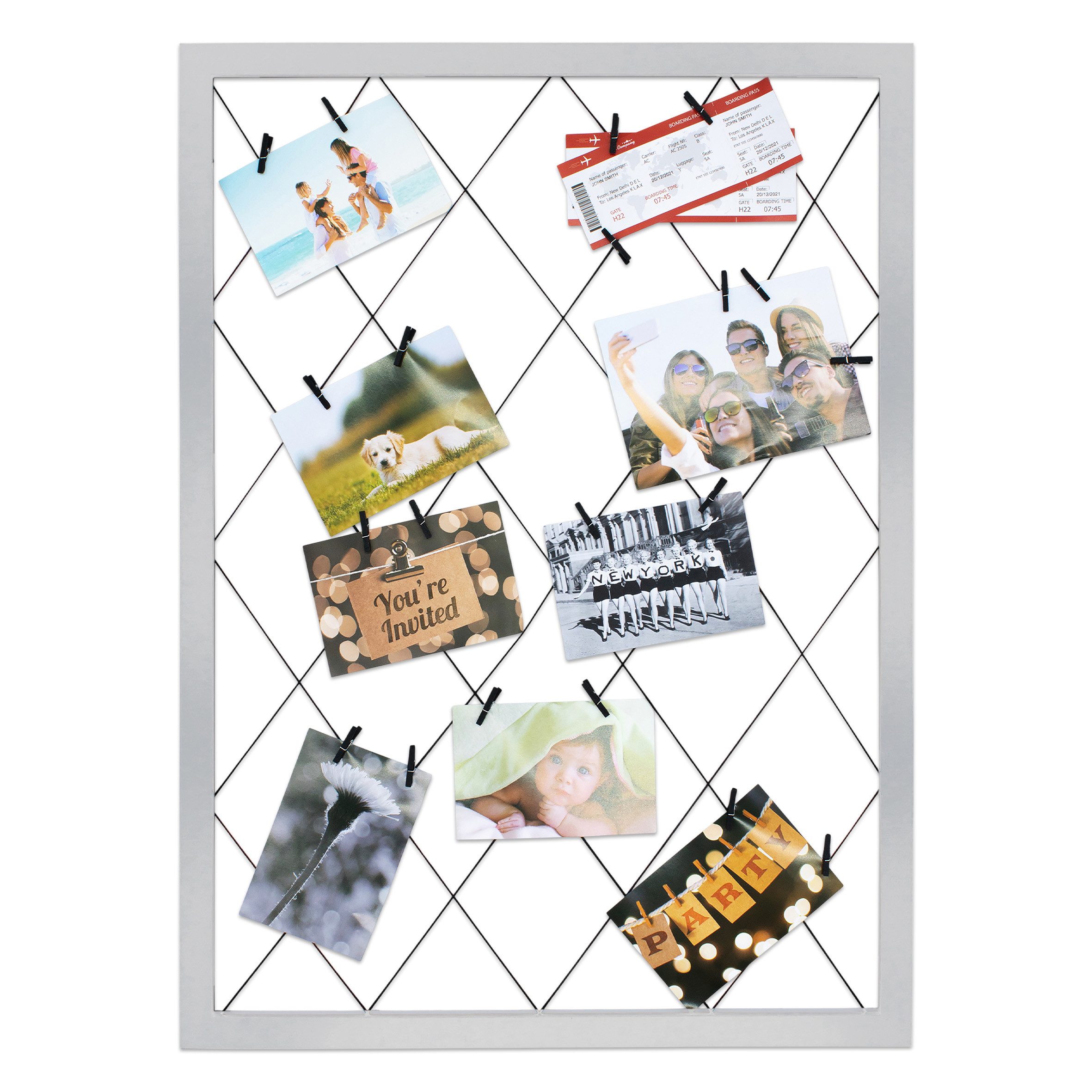 Spetebo Bilderrahmen Collage Holz Bilderrahmen mit Gummileinen - 75 cm x 55 cm, für 20 Bilder (1 St), integrierte Ösen zu Befestigung