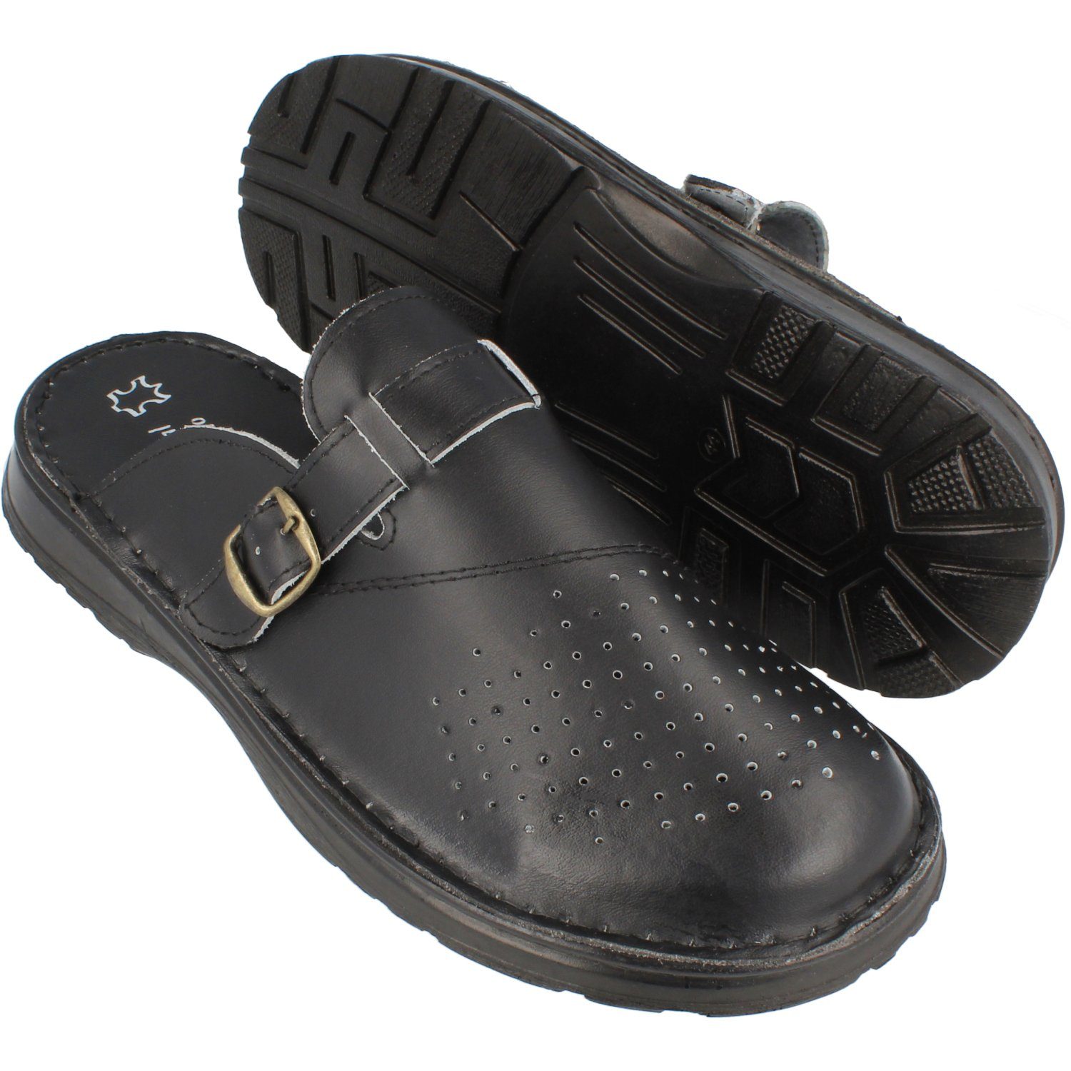 Sandalen schwarz Cloque Leder-Clogs für Clog Herren