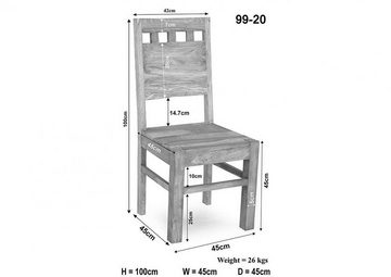 Massivmoebel24 Holzstuhl NATURE WHITE (Moderner, massiver Stuhl mit dekorativen Aussparungen in der Lehne, im 2er Set, natur getüncht 45x45x100 Akazie montiert), Echtholz, Modern