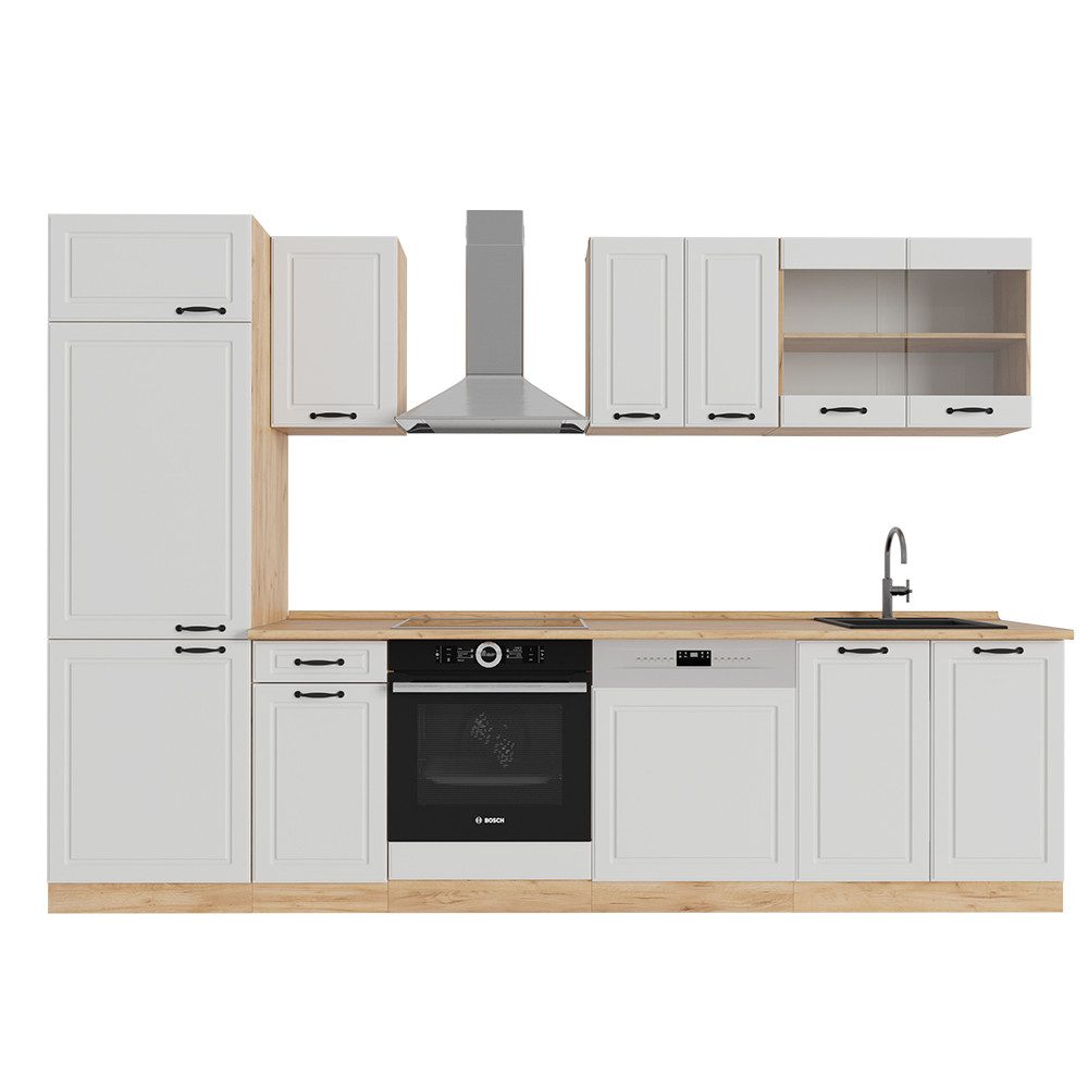 Vicco Küchenzeile R-Line, Weiß Landhaus/Goldkraft Eiche, günstig online kaufen