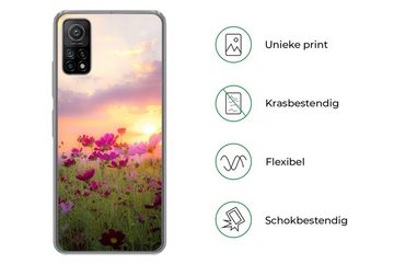 MuchoWow Handyhülle Sonnenuntergang - Blumen - Rosa - Natur - Grün, Phone Case, Handyhülle Xiaomi Mi 10T, Silikon, Schutzhülle