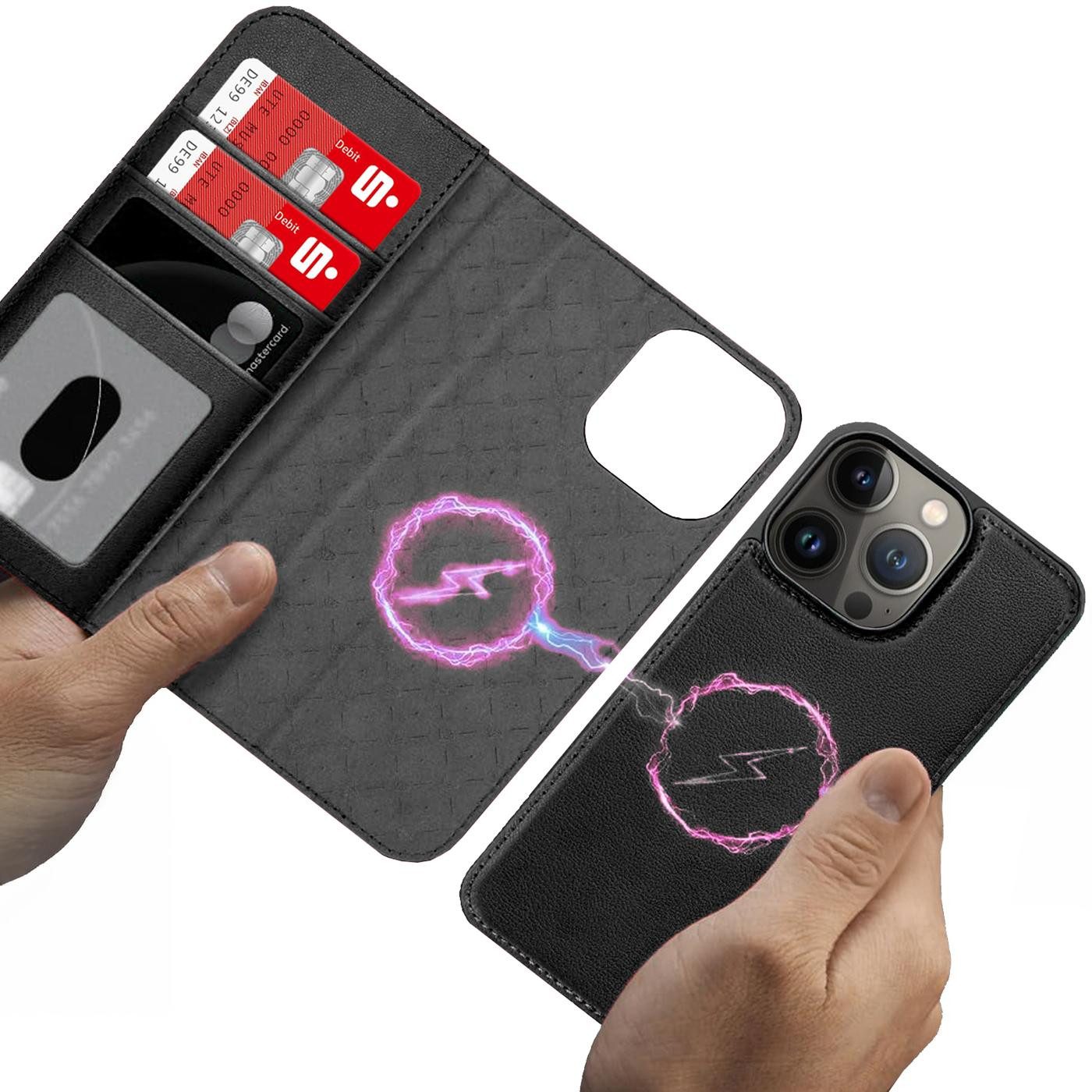 CoolGadget Handyhülle Magnet Book Case für Apple iPhone 13 Pro Hülle + Klapphülle 6,1 Zoll, 2in1 abnehmbare magnetische RFID Schutzhülle Kartenfach Fotofenster