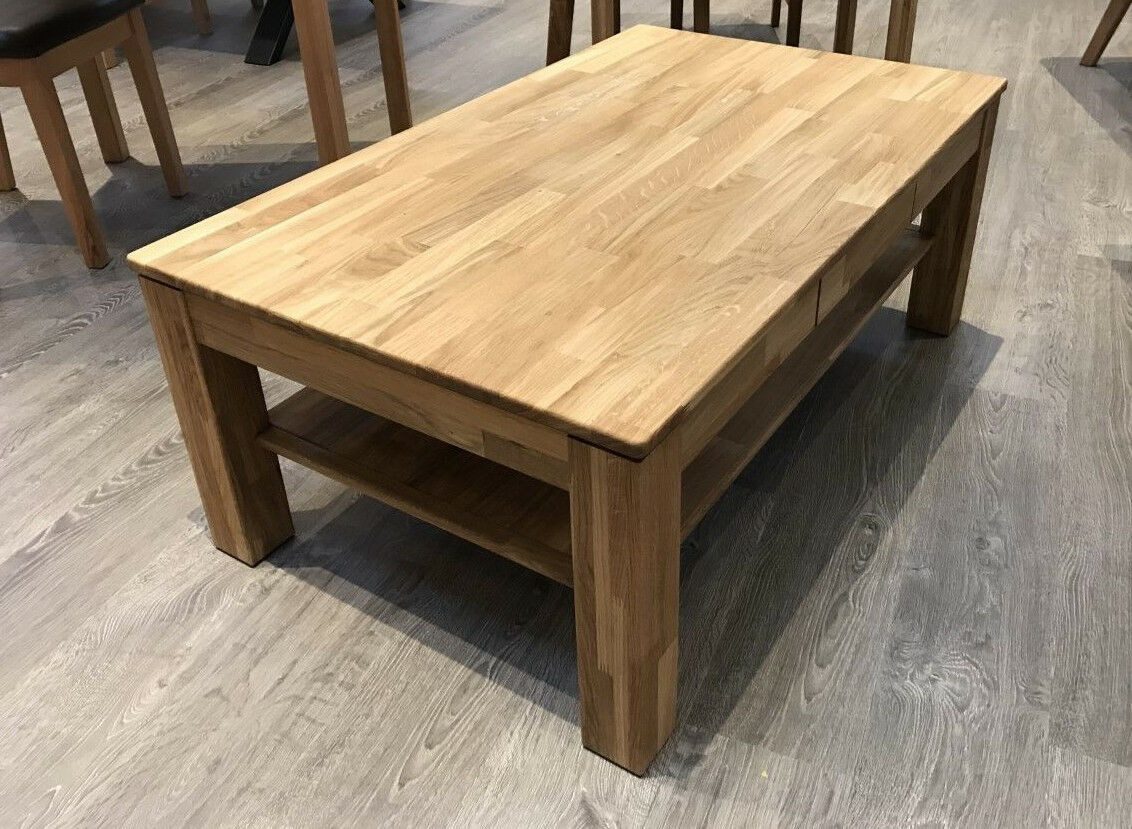 ELFO Couchtisch Couchtisch Eiche Massiv geölt 115 x 70 cm mit Schubkasten, Breite 115cm