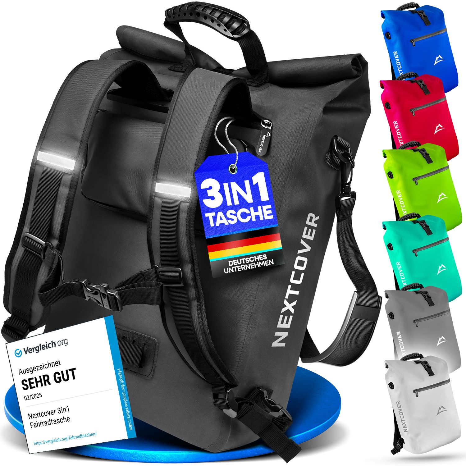 Nextcover Fahrradtasche TPU Fahrradtasche NEU 3in1 Fahrradtasche für Gepäckträger -wasserdicht