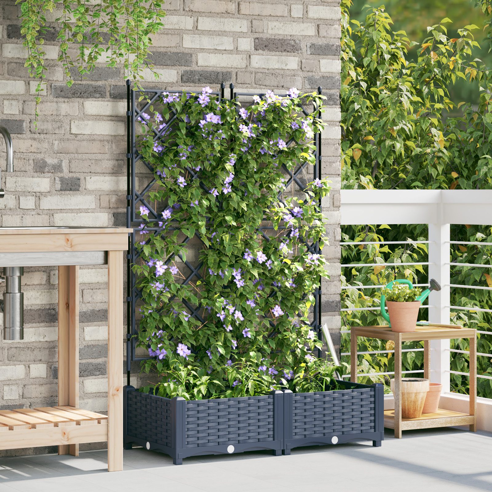 vidaXL Blumentopf Pflanzkasten mit Rankgitter 2 günstig online kaufen