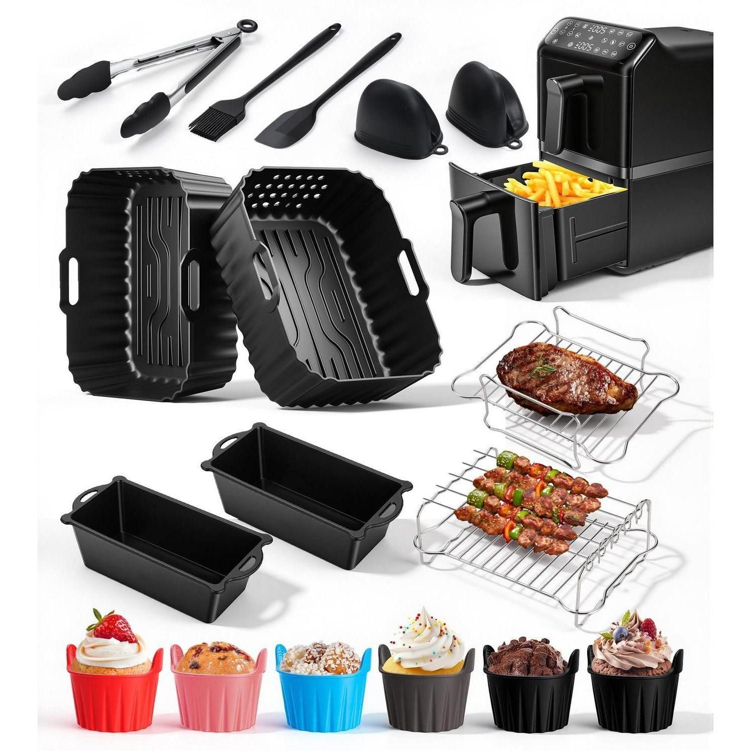 LuxusKollektion Kochbesteck-Set Airfryer Zubehör Set 21 Teile Silikon Edelstahl
