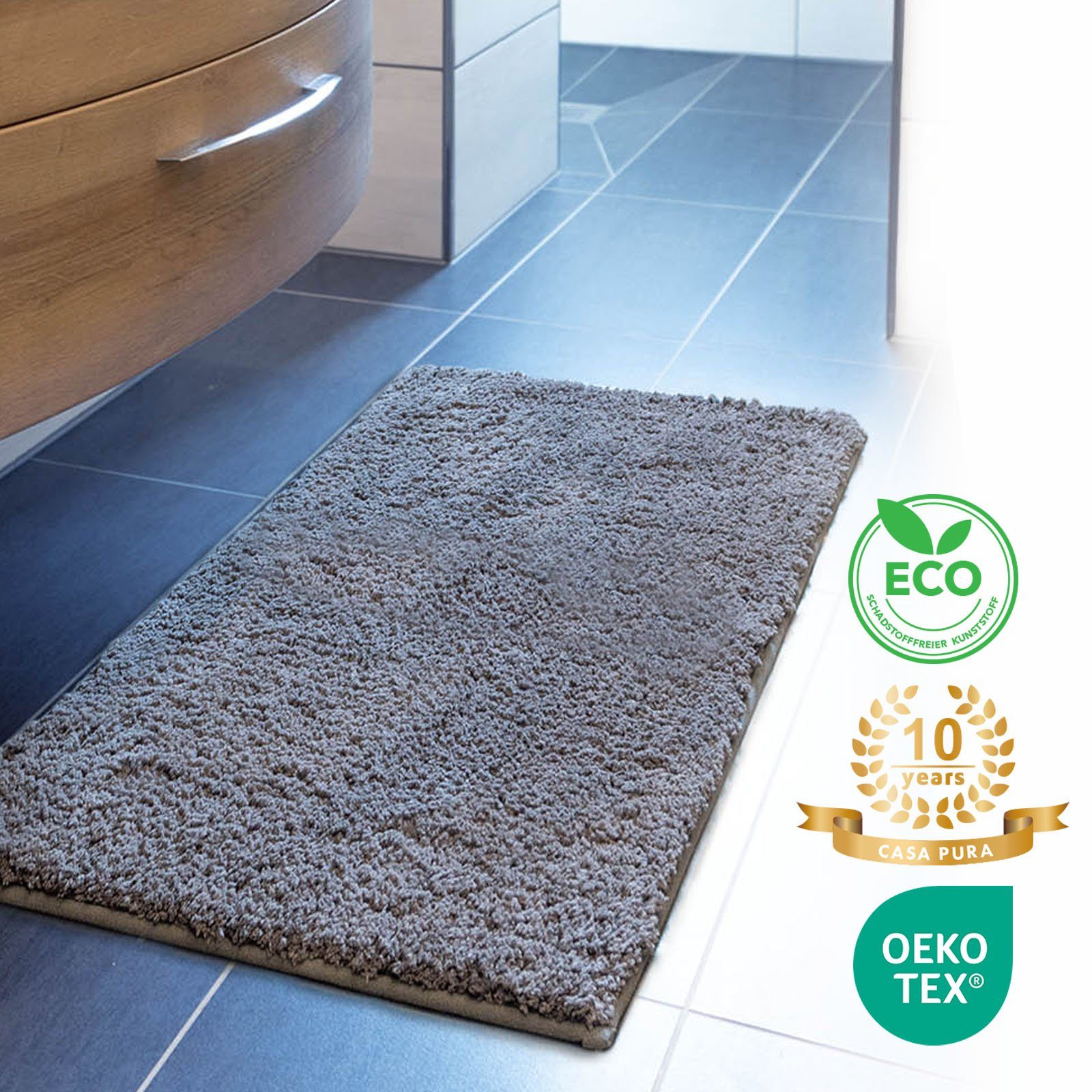 Kubus Badematte Karat Rechteckig, Badteppich, Extrem weicher & dichter Hochflor, Höhe 30 mm, rutschhemmende Latexbeschichtung, Polyester, Polyester, Waschmaschinenfest