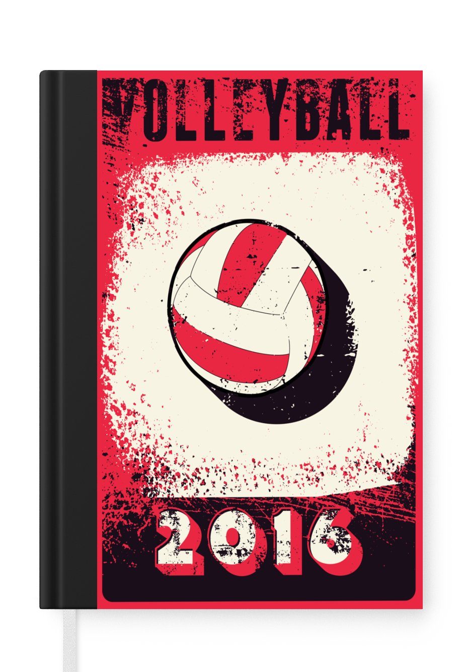 MuchoWow Notizbuch Volleyball Illustration mit Zitat "Volleyball 2016" auf verwittertem, Journal, Merkzettel, Tagebuch, Notizheft, A5, 98 Seiten, Haushaltsbuch