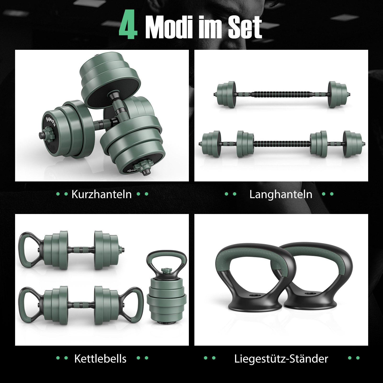 COSTWAY Hantel-Set, inkl. Kunzhantel, Langhantel, Kettlebells, 20kg