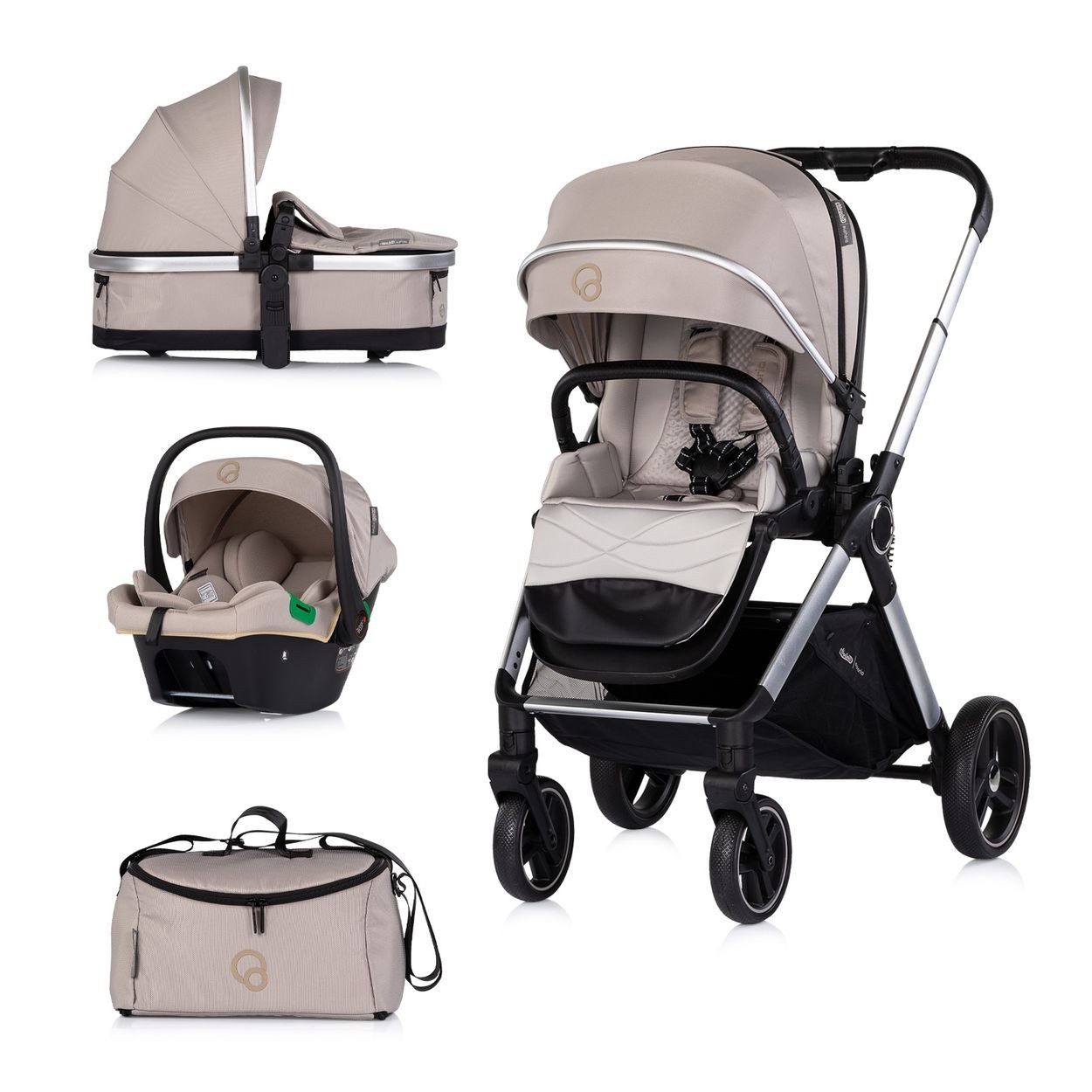 Chipolino Kombi-Kinderwagen Euphoria 3 in 1, Aluminium, 5-Punkt-Gurt, 3-Punkt-Gurt, Babywanne, Babyschale