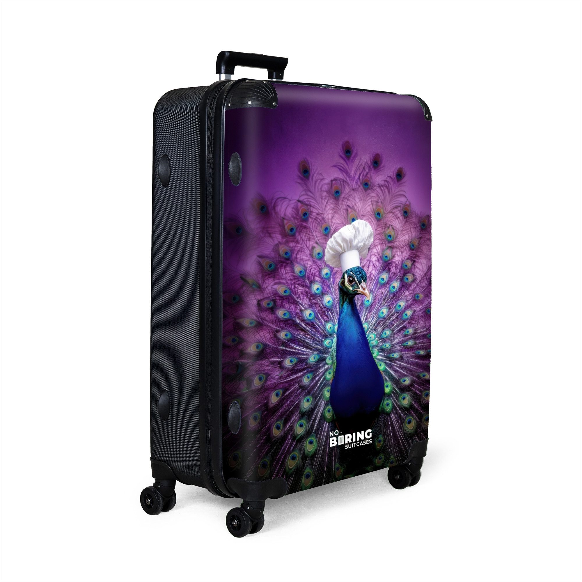 NoBoringSuitcases.com© Hartschalen-Trolley Pfau mit Kochmütze auf günstig online kaufen