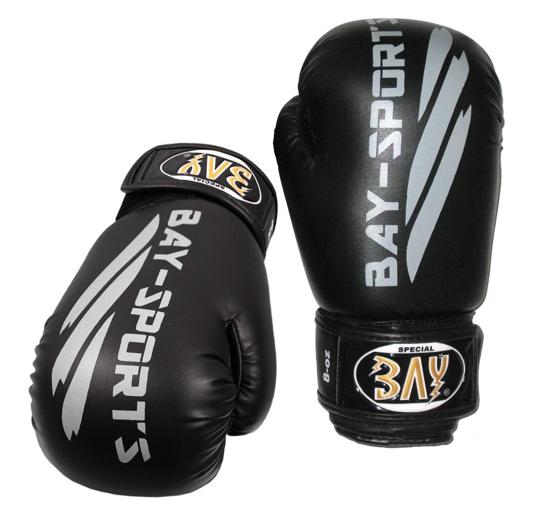 BAY-Sports Boxhandschuhe Black ore Black Box-Handschuhe schwarz grau Boxen Kickboxen Thaiboxen (Paar), Tolle Farbkombination, 8, 10, 12 Unzen, Training und Wettkampf