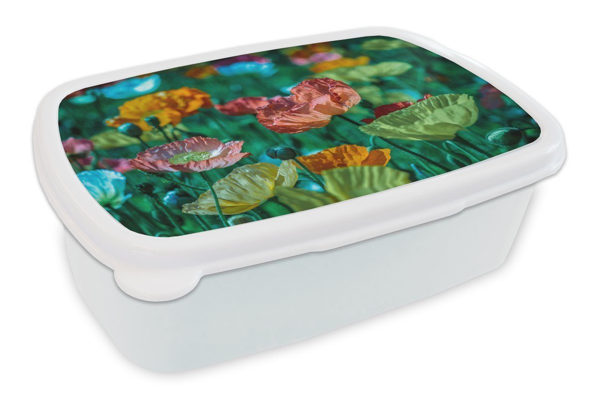 MuchoWow Lunchbox Blumen - Natur - Wildtiere, Kunststoff, (2-tlg), Brotbox für Kinder und Erwachsene, Brotdose, für Jungs und Mädchen weiß