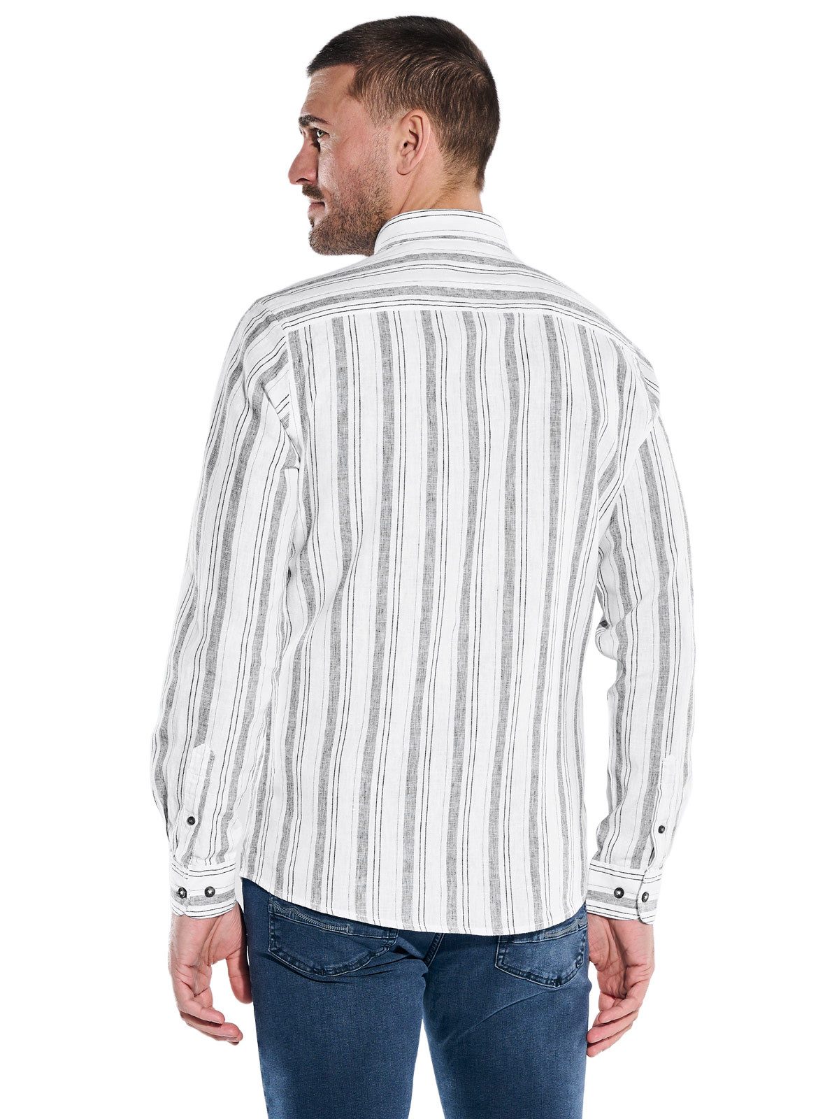 emilio adani Langarmhemd Herren Hemd mit Streifenmuster, Naturweiss