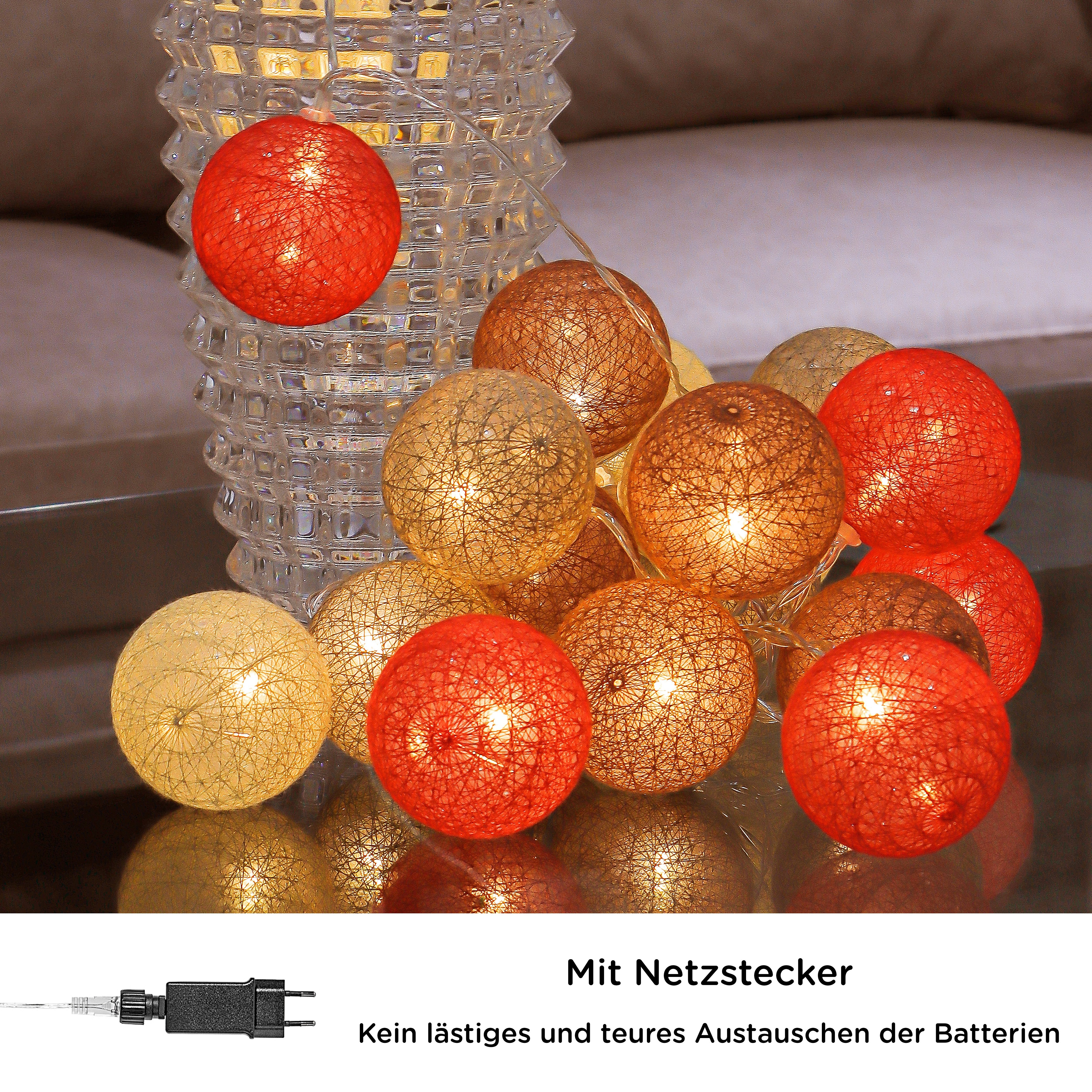 COZY HOME LED-Lichterkette Cotton Balls - Strombetrieben, 20 LED I 6m I Warmweiße LED-Cotton Ball I Hausbett Bunt Deko