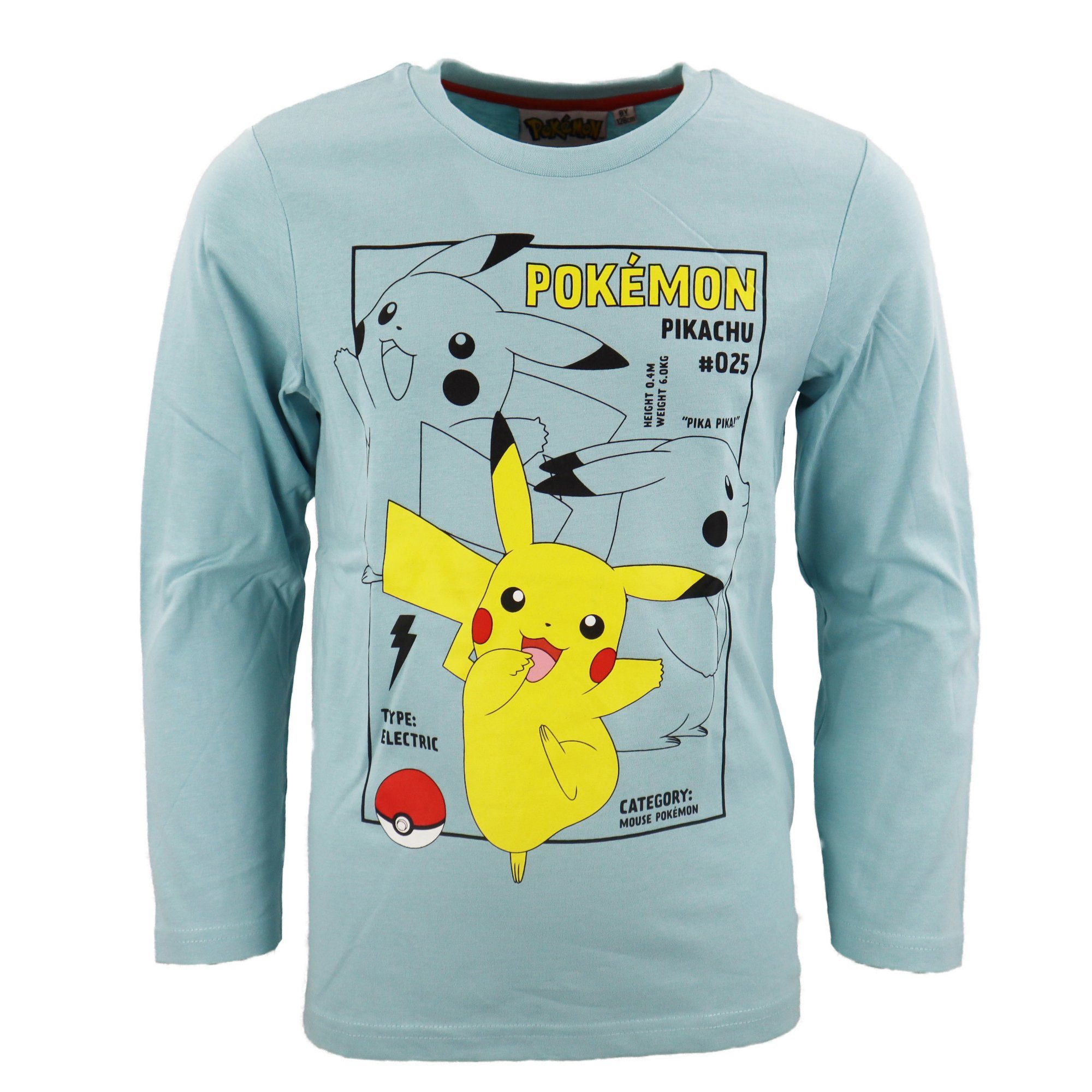 Pokemon der bis 152, Langarmshirt Ein Abenteuer POKÉMON 116 Himmel an Pikachu T-Shirt langarm Shirt und Farbton, Hellblau: Baumwolle, Kinder Gr. Frisches klare